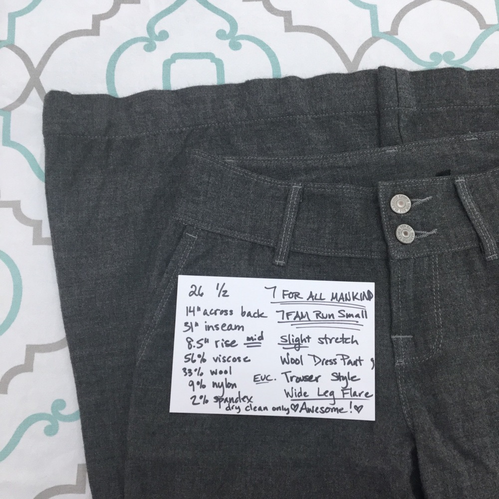 💙👖CLASSY! 7FAM DRESS WOOL TROUSER👖💙26 1/2 31” - Picture 6 of 8